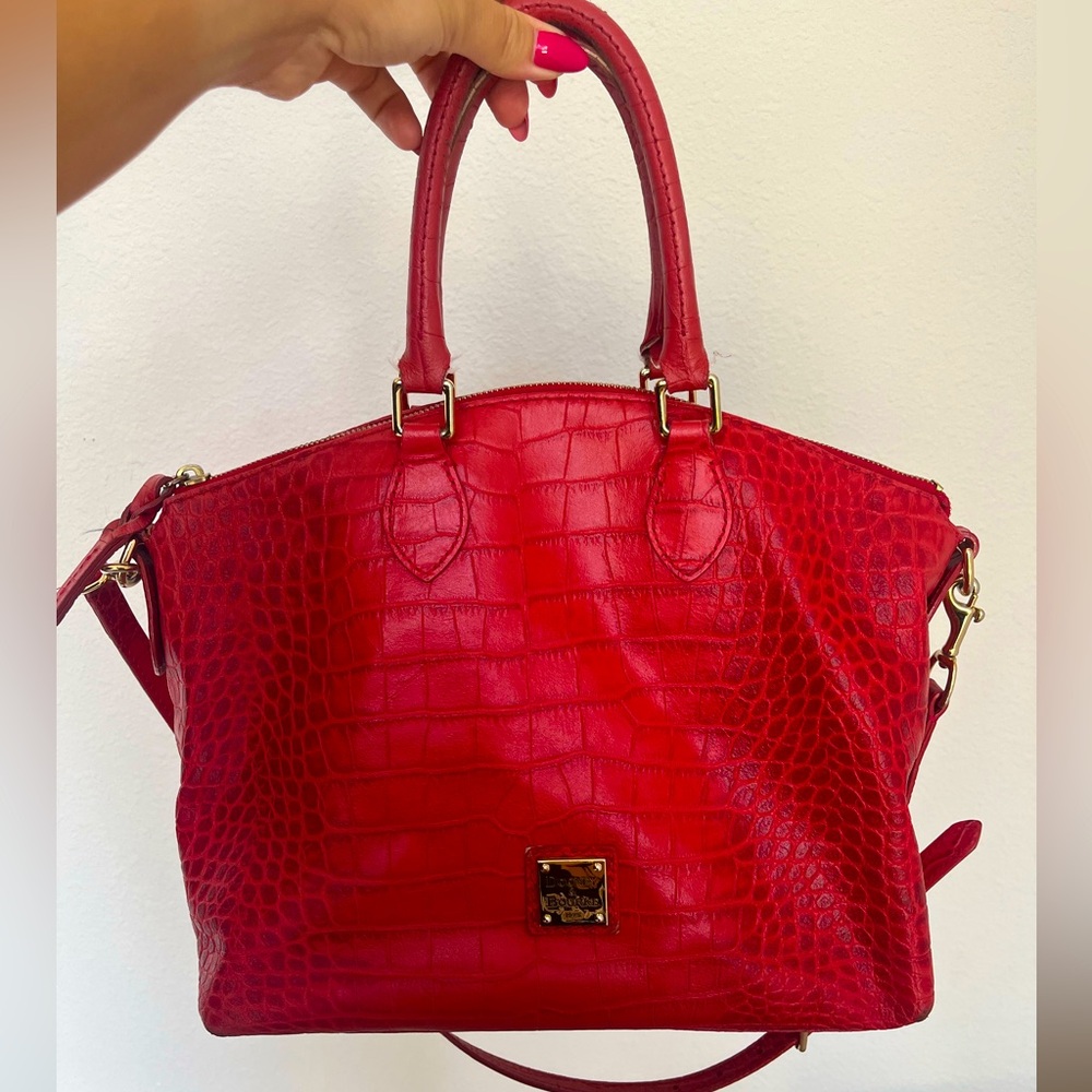 Dooney and Bourke Red Crocodile Embossed Leather Satchel